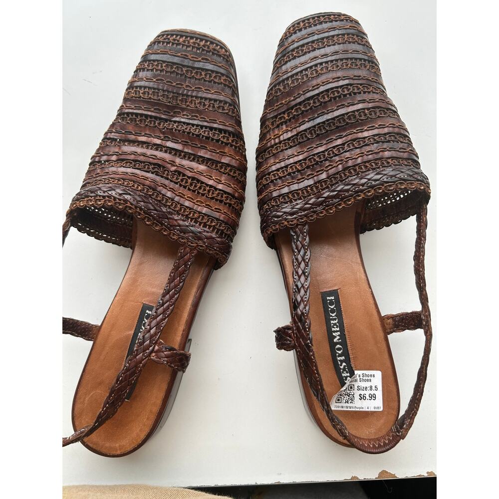 Vintage Sesto Meucci Woven Leather Slingback Sandals Brown - Made in Italy 8.5N - Picture 6 of 8